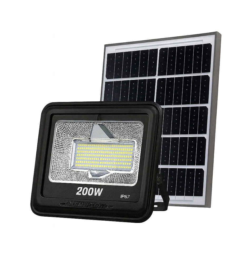 KM-L3543-200W / SOLAR FLOOD LIGHT / 3 COLORES: BLANCO: FRIO, NEUTRO Y CALIDO / POTENCIA 200W / LED DE ALTA EFICIENCIA / HASTA 12 HORAS DE USO / IP66