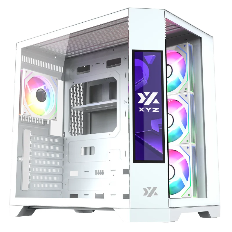 XYZ NEUTRON (WHITE) / CAJA ATX / 2X VIDRIO TEMPLADO / 1X PANTALLA LCD 8.8 / 4X ABANICO A-RGB / CONTROLADORA PWM + ARGB / USB 3.0 & 2.0