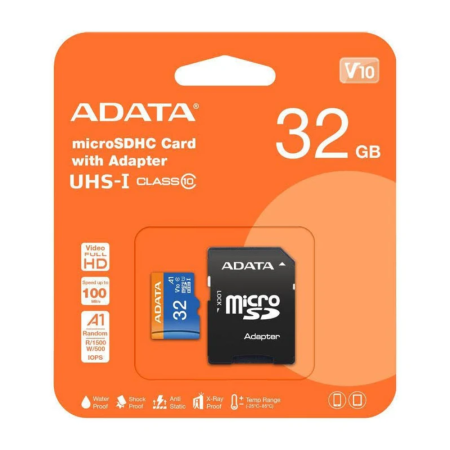 A-DATA MICROSDHC CON ADAPTADOR 32GB / LECTURA 80MB - ESCRITURA 100MB / V10 / A1