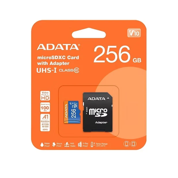 A-DATA MICROSDXC CON ADAPTADOR 256GB / LECTURA 80MB - ESCRITURA 100MB / V10 / A1 / CLASE 10