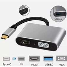 KINGMOX BYL-2050 - ADAPTADOR 4EN1 / TIPO C A TIPO-C/USB3.0/HDMI/VGA / 14CM / 4K*2K 30HZ-60HZ / COLOR NEGRO