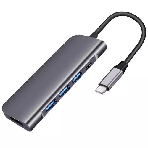 KINGMOX BYL-2008 - ADAPTADOR 5 EN 1 TIPO C (USB C) A HDMI 4K / 3X USB 3.0 / TIPO C / INDICADOR LED / NEGRO