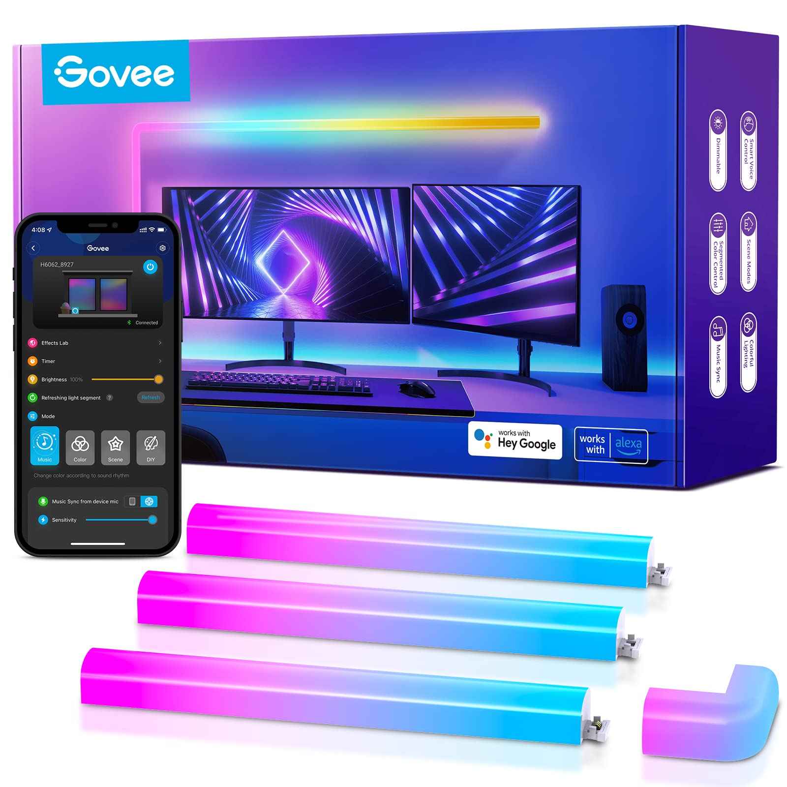 GOVEE GLIDE RGBIC / LUCED LED PARA PARED / INCLUYE 6 PIEZAS Y 1 ESQUINERA / COMPATIBLE CON ALEXA Y GOOGLE