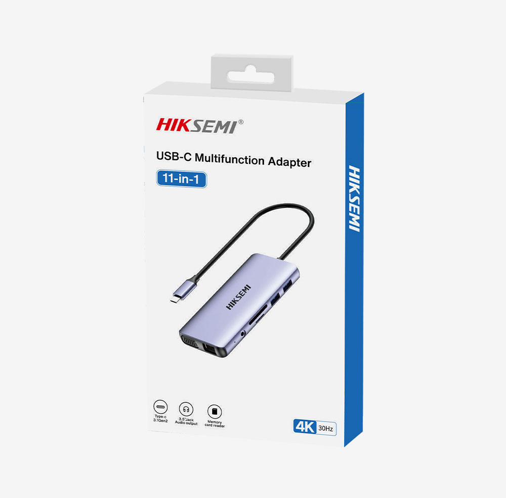 HIKSEMI DS11 / ADAPTADOR MULTIFUNCIONAL TIPO-C 11 EN 1 / 1X PD, 2X USB3.0, 2X USB2.0, 1X HDMI, 1X SD/TF, 1X VGA, 1X RJ45, 1X AUDIO / USB3.2 GEN1 5GBPS