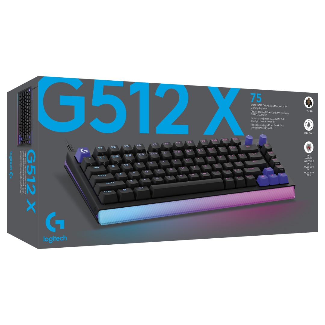 LOGITECH G512 X 75 BLACK TACTILE NEGRO / TECLADO MECANICO ANALOGICO GAMING / DUAL SWAP & TMR / 1KHZ O 8KHZ  / LIGHTSYNC RGB / CABLE USB A USB-A 1.8M
