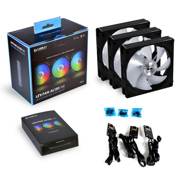 LIAN LI UNI FAN AL120 RGB (BLACK) / KIT DE 3 ABANICO DE 120MM CON CONTROLADORA ARGB