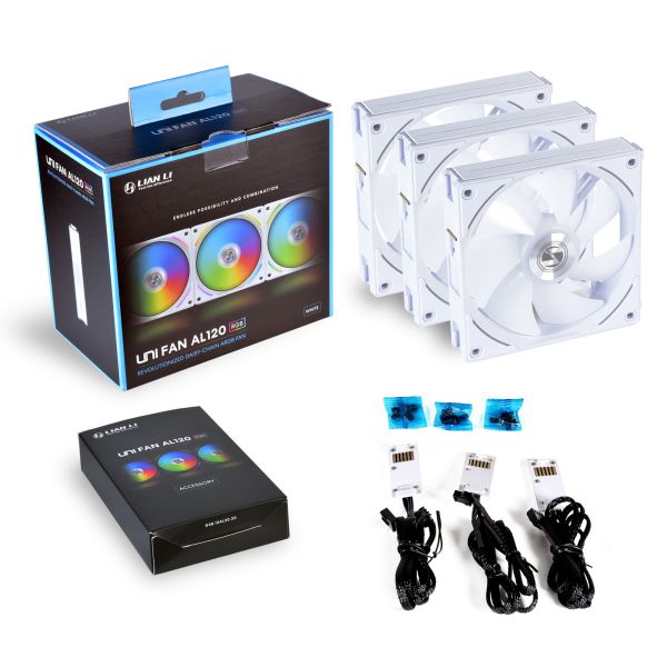 LIAN LI UNI FAN AL120 RGB (WHITE) / KIT DE 3 ABANICO DE 120MM CON CONTROLADORA ARGB
