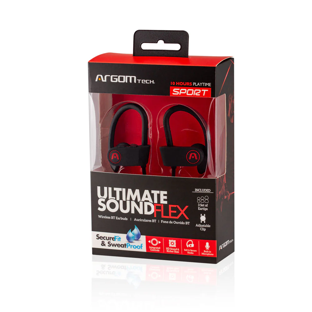 ARGOM TECH ULTIMATE SOUND FLEX (ARG-HS-2025BK) / AUDIFONO EARBUDS / CONEXION BLUETOOTH / CONTROL Y MICROFONO INTEGRADO
