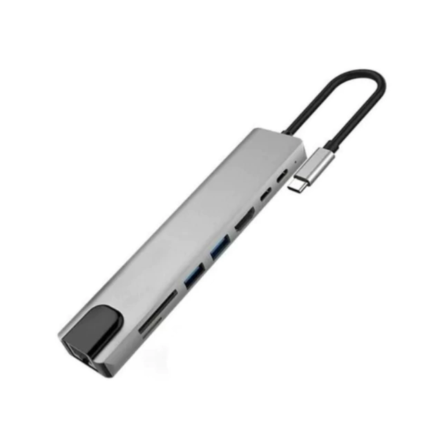 KINGMOX BYL-2017L - ADAPTADOR 8 EN1 TIPO C A HDMI-RJ45-SD-2XUSB2.0-2XUSB-C / 87W / COLOR NEGRO