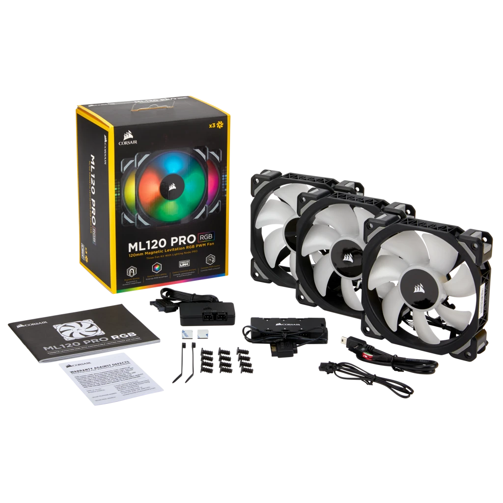 CORSAIR ML120 PRO RGB LED / KIT DE 3 ABANICO DE 120MM CON LEVITACION MAGNETICA Y LIGHTINING NODE PRO / 1200 RPM
