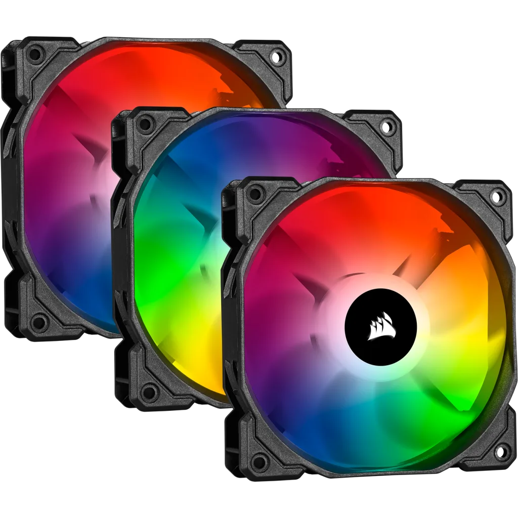 CORSAIR ICUE SP120 RGB PRO / KIT DE 3X ABANICO ICUE SP120 RGB PRO CON LIGHTINING NODE / COLOR NEGRO