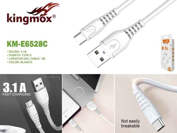 KINGMOX KM-E6528C - CABLE 3.1A /  TIPO C / 1M / BLANCO
