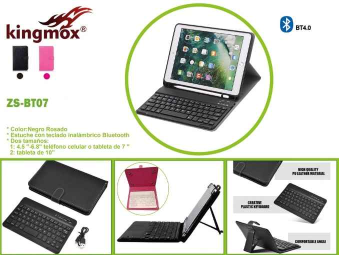 KINGMOX ZS-BT07 - ESTUCHE CON TECLADO BLUETOOTH / 4.5- 6.8 - 10 / COLOR NEGRO / ROSA