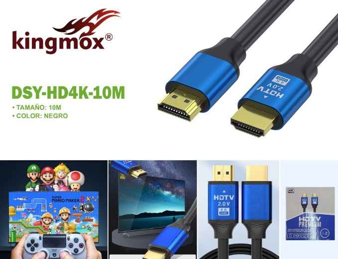 KINGMOX DSY-HD4K10-10M / CABLE HDMI A HDMI 4K ULTRA HD V2.0 19+1 / LARGO 10 M ( 32 FT) / COLOR NEGRO