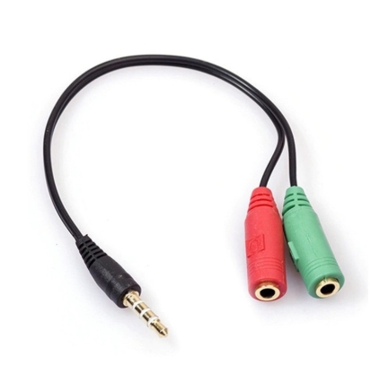 KINGMOX DSY-12 - ADAPTADOR DE AUDIO 3.5MM AUXILIAR (MACHO) A 2 PUERTOS MICROFONO Y AUDIFONOS HEMBRA