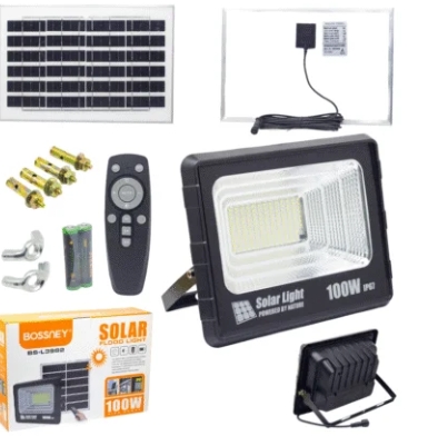 BS-L3982-100W / SOLAR FLOOD LIGHT / POTENCIA DE 300W / 10 A 12 HORAS DE USO / IP66 / BATERIA DE LITIO LIFEPO4 / TEMPERATURA 6000K - 6500K