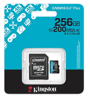 KINGSTON CANVA GO! PLUS / TARJETA DE MEMORIA MICROSD 256GB (INCLUYE ADAPTADOR) / CLASE 10, UHS-I, U3, V30, A2 / LECTURA 200MB/S - ESCRITURA 160MBS