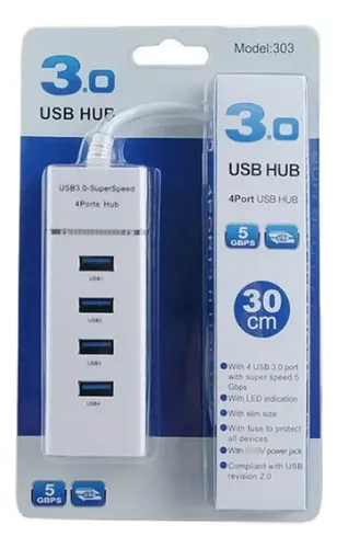 ADAPTADOR HUB DE 4 PUERTOS USB 3.0 (USB-HUB24) / LED AZUL POWER / TRANSFER SPEED 5GBPS / COLOR NEGRO