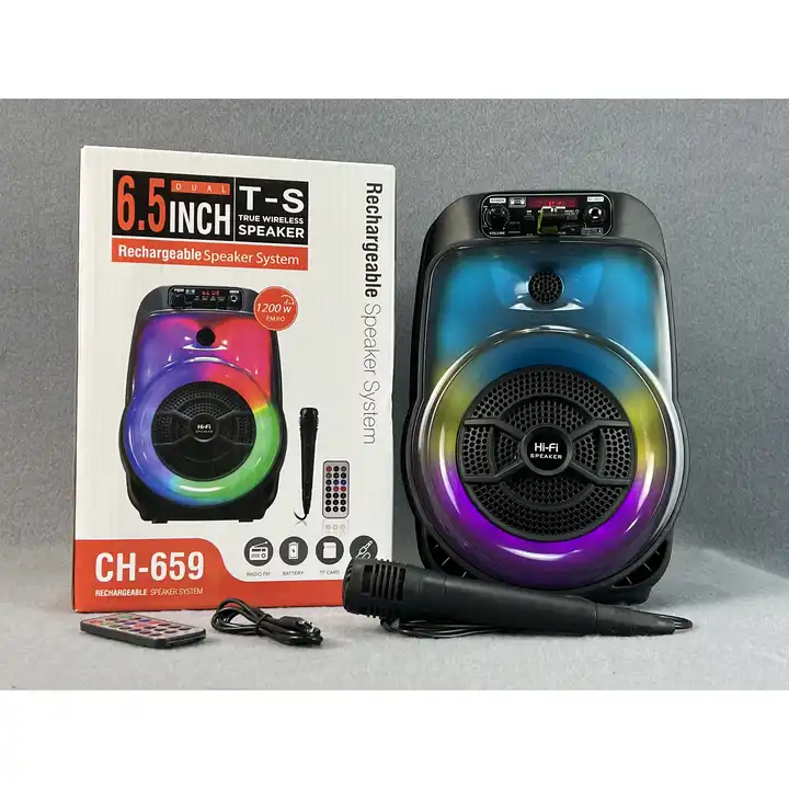 KINGMOX CH-659 - BOCINA RECARGABLE INALAMBRICA CON BLUETOOTH Y MICROFONO / RGB / COLOR NEGRO