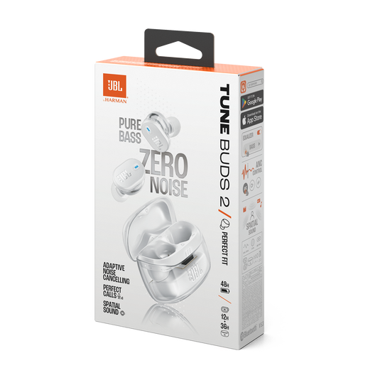 JBL TUNE BUDS 2 GHOST WHITE EDITION / AUDIFONOS BLUETOOTH / CANCELACION DE RUIDO ACTIVA / DRIVER 10MM / HASTA 48 HORAS DE USO / RESISTE AGUA Y POLVO