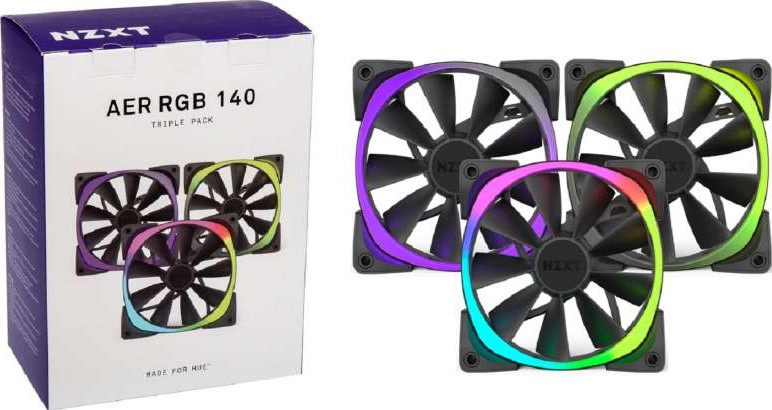 NZXT AER RGB 140 / COMBO DE 3 ABANICOS 140MM / HECHO PARA CONTROLADORES HUE+ / VENTILADORES PWM CON REFRIGERACION OPTIMIZADO