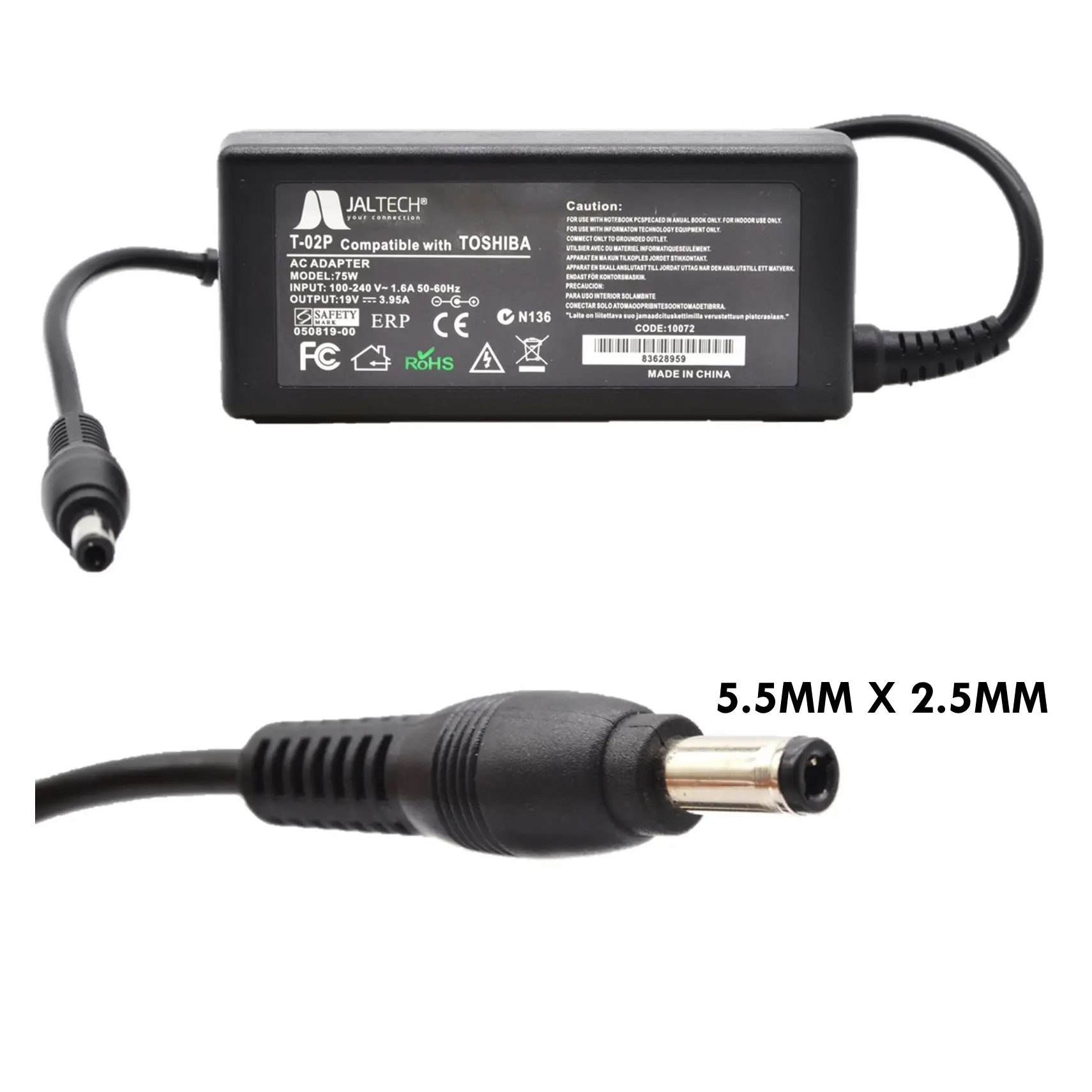 CARGADOR TOSHIBA GENERICO T395 / 19V 3.95A / 5.5*2.5MM