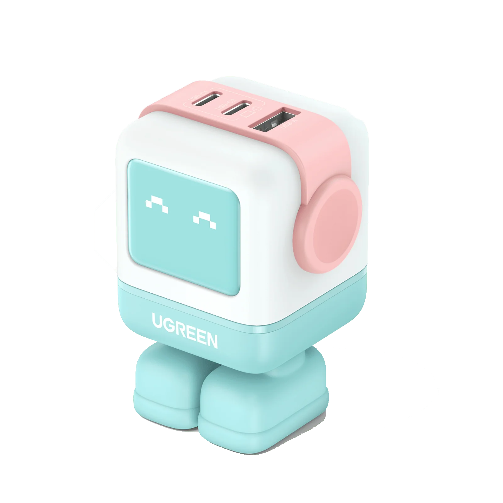 UGREEN UNO CD361 / ROBOT CARGADOR GAN DE 65W / 3 PUERTOS DE CARGA: X1 USB-C 5V - 3A 15W, X1 USB-A 5V - 2.5A 22.5W, X1 USB-C 5V - 2.5A 30W / CYAN ROSA