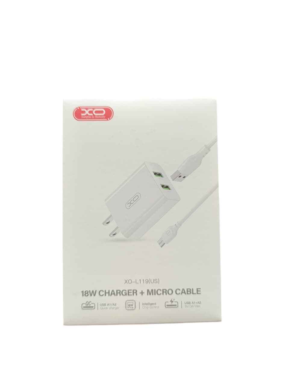XO L119 - CARGADOR 18W + CABLE MICRO USB / 2X USB A1/A2 /