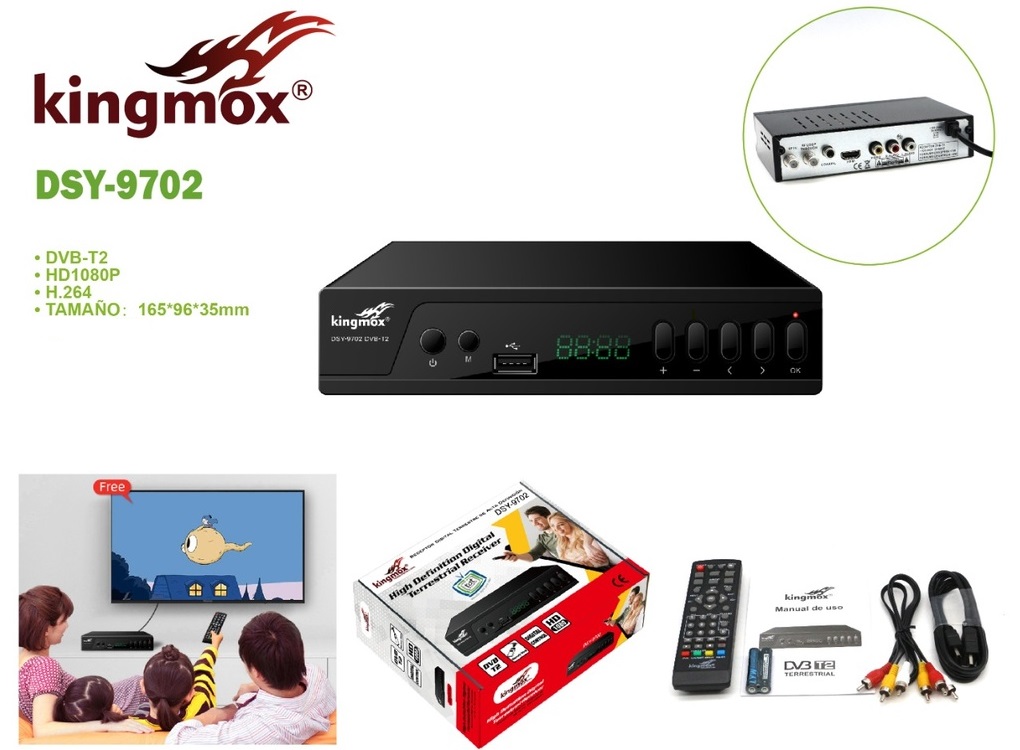KINGMOX DSY-9702 - CAJILLA TV HD DVB-T2 / HD1080P / H.264 / COLOER NEGRO