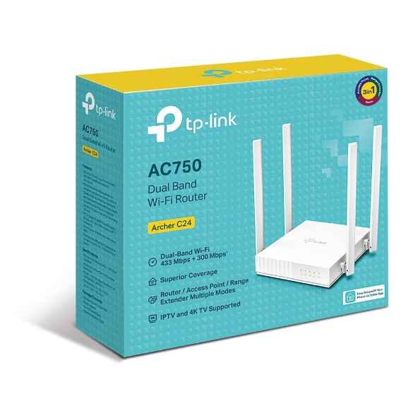TP-LINK ARCHER C24 - ROUTER INALAMBRICO / DOBLE BANDA AC750 / 433MBPS A 5.0GHZ - 300 MBPS 2.4GHZ / PUERTO GIGABIT / MULTIPLE MODO