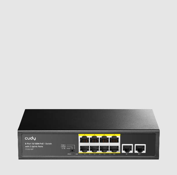 CUDY FS1010P / SWITCH DE 8 PUERTO POE 10/100 / POE DE 120W TOTAL / 2X SWITCH UPLINK