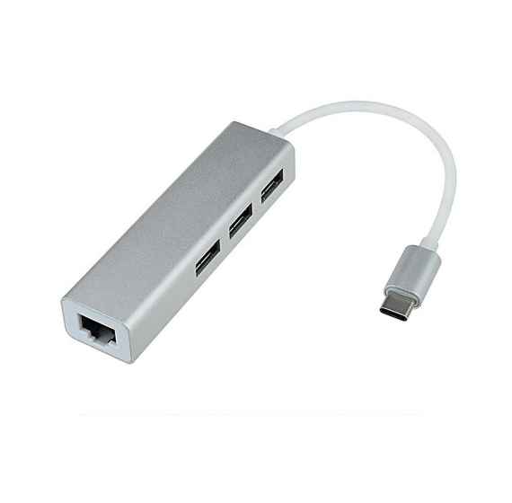 FCC-RJ36 - ADAPTADOR TIPO-C HUB USB3.0-RJ45  / USB-C A RJ45 / HUB DE 3X USB3.0 / GRIS 10/100MBPS