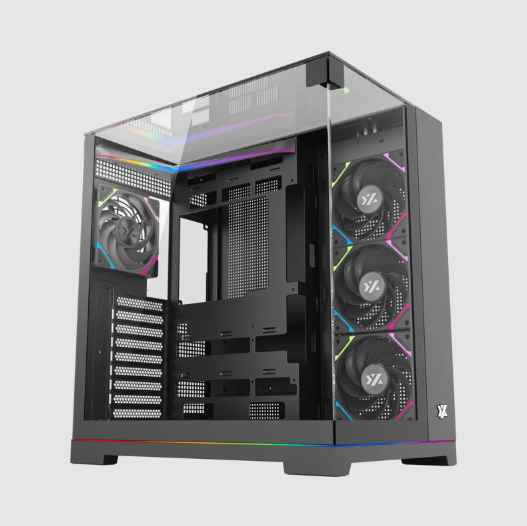 XYZ TESSERACT A-RGB (NEGRO) / CAJA ATX / 1 X VIDRIO TEMPLADO PANORAMICO / 4X ABANICO VORTEX A-RGB
