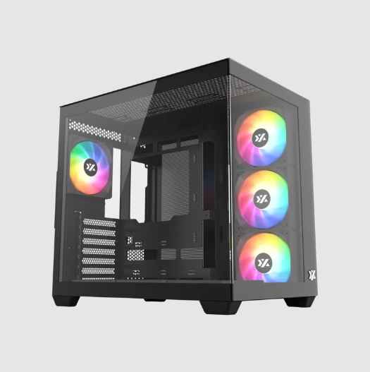 XYZ TESSERACT X (NEGRO) / CAJA ATX / 1X VIDRIO TEMPLADO PANORAMICO / 7X ABANICO PULSAR A-RGB