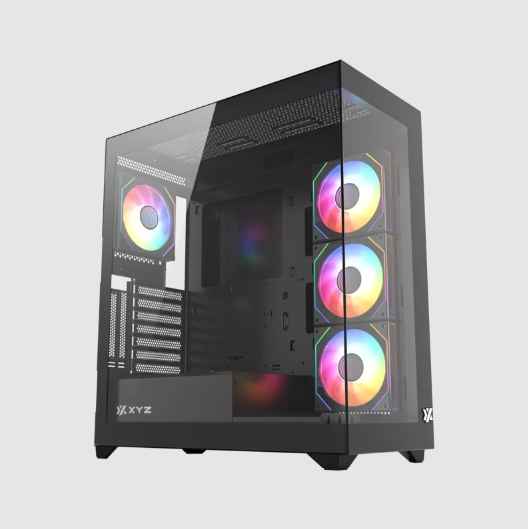 XYZ TITANIUM VIEW (NEGRO) / CAJA ATX / 1X VIDRIO TEMPLADO / 4X ABANICOS AIRPULSE 300 A-RGB / SOPORTA GPU VERTICAL