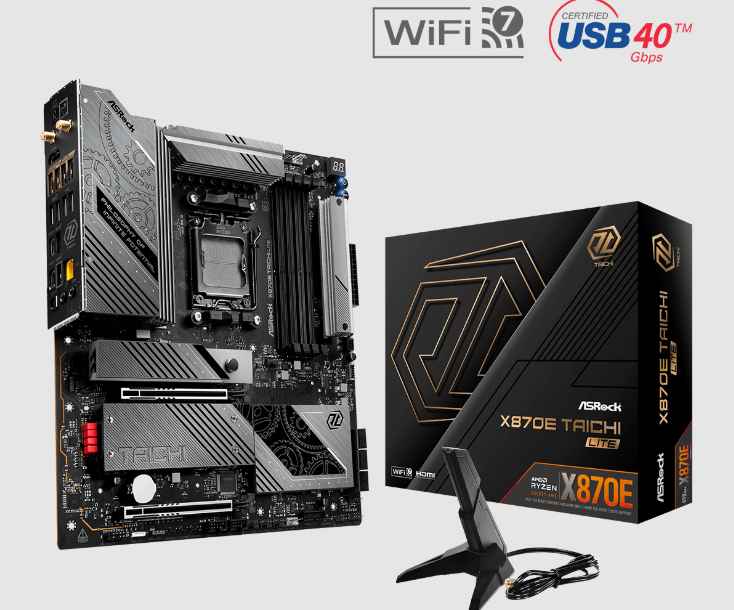 ASROCK X870 TAICHI LITE / TARJETA MADRE E-ATX AM5 / X4 DDR5 RAM SLOT / PCIE GEN 5 / WIFI 7 & BLUETOOTH 5.4 / X1 HDMI, X2 UBS4 (TIPO-C) / LAN 5GB