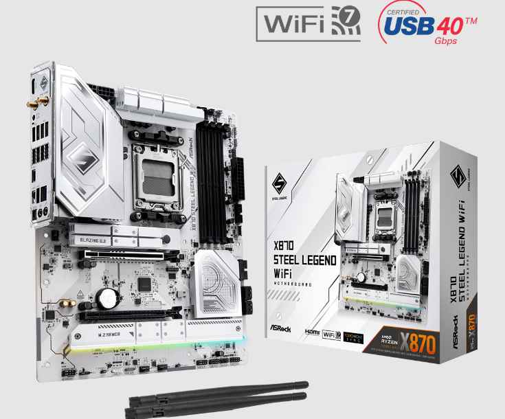 ASROCK X870 STEEL LEGEND WIFI / TARJETA MADRE ATX AM5 / X4 DDR5 RAM SLOT / WIFI 7 & BLUETOOTH 5.4 / PCIE GEN5 / 2.5GB LAN / X1 HDMI, X2 USB4 TIPO-C