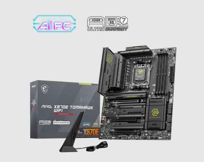 MSI MAG X870E TOMAHAWK WIFI / TARJETA MADRE ATX AM5 / X4 DDR5 RAM SLOT / X4 M.2 SLOT / PCIE GEN 5 / WIFI 7 & BLUETOOTH 5.4 / X1 HDMI, X2 TIPO-C DP