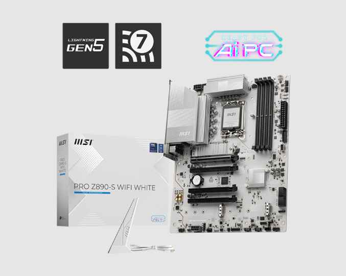 MSI PRO Z890-S WIFI WHITE / TARJETA MADRE ATX LGA 1851 / X4 DDR5 RAM SLOT / PCIE GEN 5 / X3 M.2 SLOT / WIFI 7 & BLUEOOTH 5.4 / THUNDERBOLT 4
