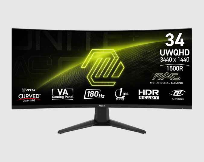 MSI MAG 346CQ / MONITOR GAMING CURVO DE 34 3440X1440 (UWQHD) / PANEL VA / 180HZ / 1MS / HDR READY / 1500R / X2 HDMI 2.0B, X1 DISPLAYPORT 1.4A