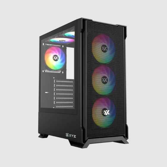 XYZ AIRONE 300 X MESH (NEGRO) / CAJA ATX / VIDRIO TEMPLADO LATERAL / INCLUYE X6 ABANICOS AIRPULSE 100 ARGB Y CONTROLADOR / X1 USB3.0, X2 USB2.0