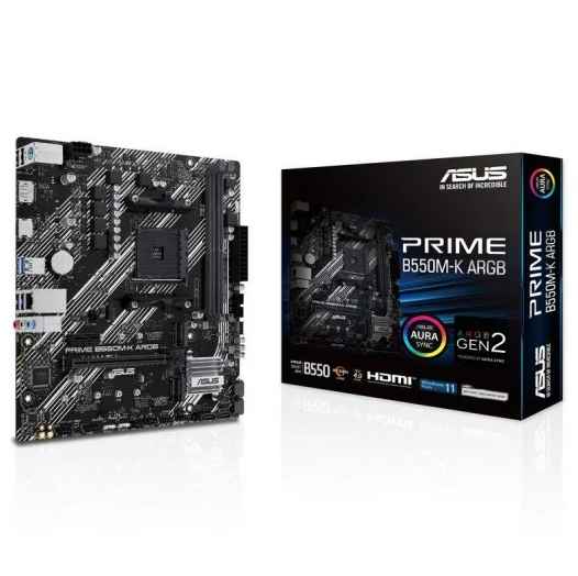 ASUS PRIME B550M-K ARGB / TARJETA MADRE AM4 / X2 DDR4 RAM SLOT / PCIE GEN4 / X2 M.2 / 1G LAN / X1 DISPLAYPORT, X1 HDMI