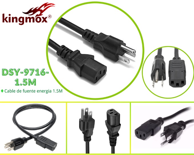 KINGMOX DSY-9716-1.5M-1000W  - CABLE DE PODER 3PIN A IEC C13 / 1000W