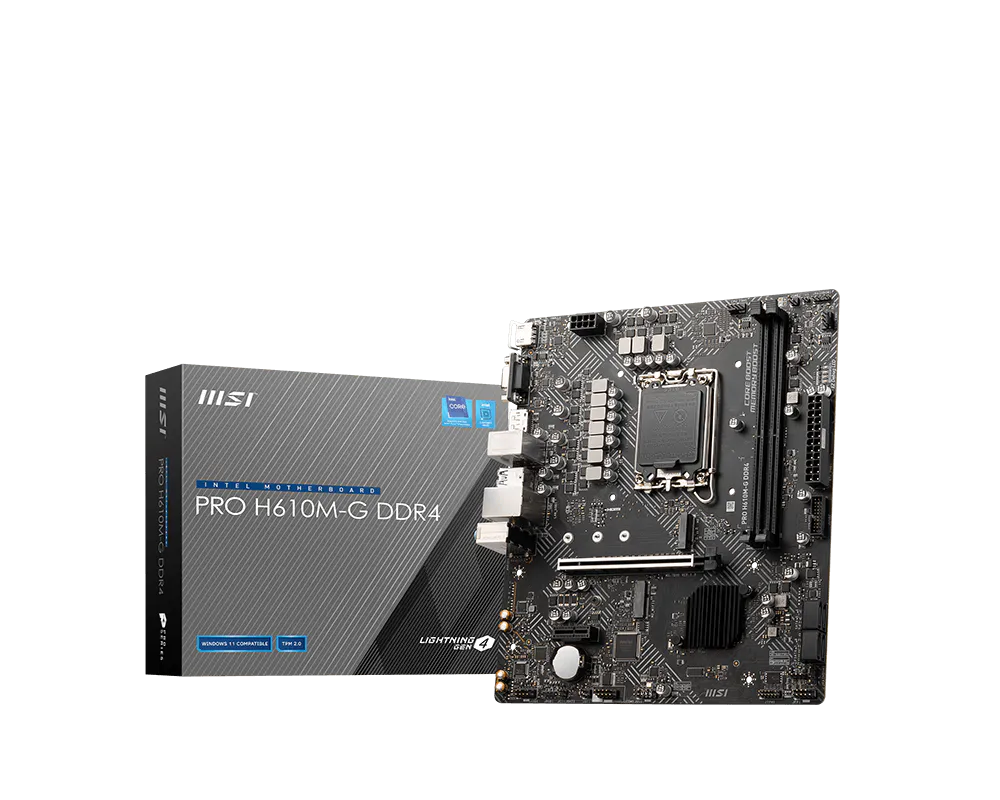 MSI PRO H610M-G / TARJETA MADRE M-ATX LGA 1700 / X2 DDR5 RAM SLOT / PCIE GEN4 / X1 M.2 / 1GB LAN / X1 HDMI 2.1, X1 DP 1.4, X1 VGA - MSI