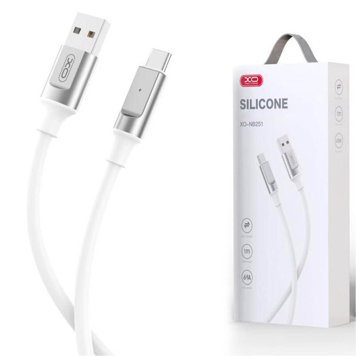 XO NB251 - CABLE DE SILICONE BLANCO 1M / 6AH / IPHONE / BLANCO - XO