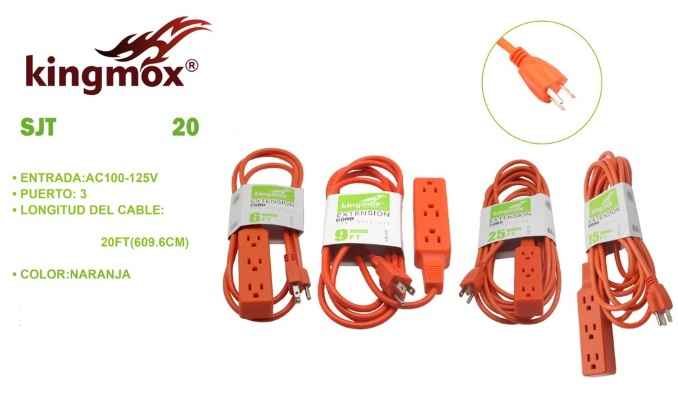KINGMOX SJT-20FT - EXTENSION ELECTRICA DE 2000W / 20FT / 3 TOMAS