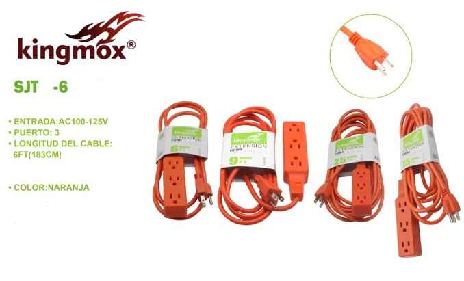 KINGMOX SJT-6FT - EXTENSION ELECTRICA DE 2000W / 6FT / 3 TOMAS