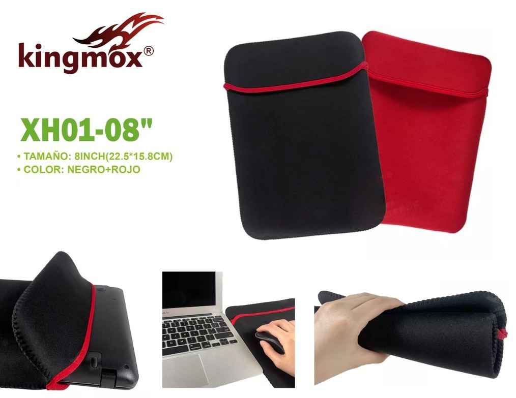 KINGMOX XH01-8 - FUNDA PARA LAPTOP O TABLET DE 8 / 22.5X15.8CM / COLOR NEGRO ROJO